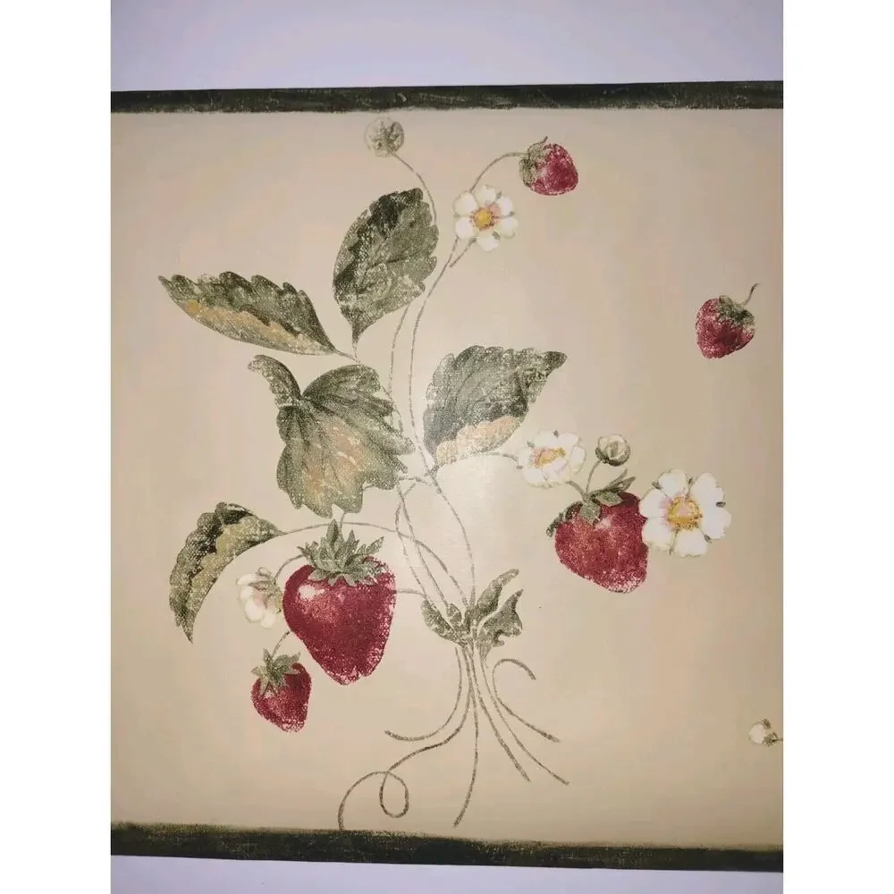York Decorative Wall Border - Strawberries - Yellow - Green 5 yds - Pre-pasted